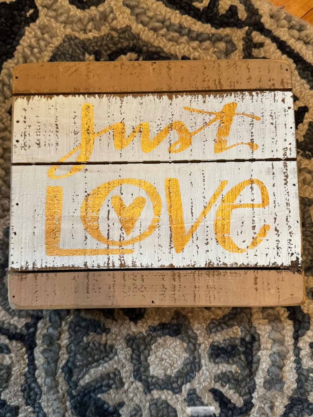 Just Love Gold and White Rustic Wall Plaque - Home Wall Decor